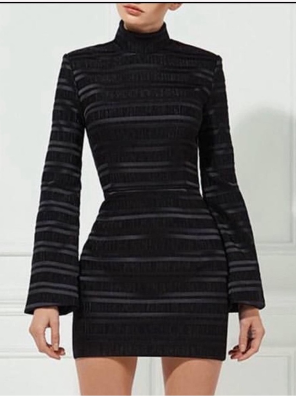 Misha Collection Black Ribbed Long Sleeve Bodycon Dress